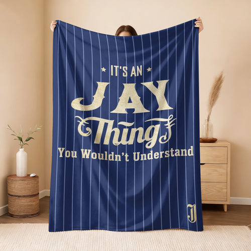 Your Name Thing Striped Blue Fleece Blanket JAY 13K1 BK23