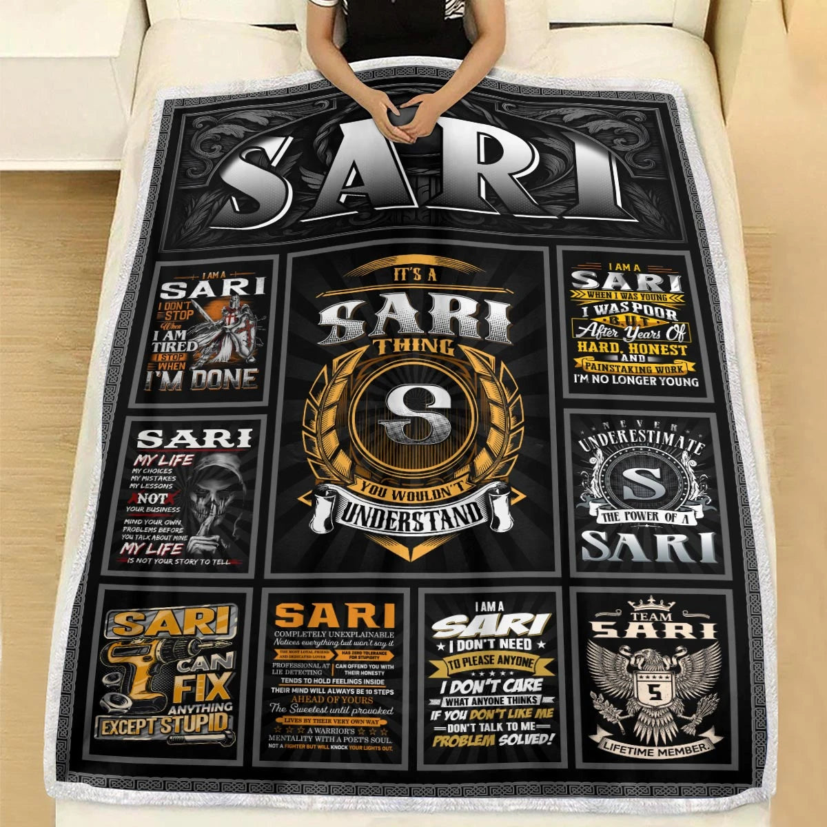 SARI Personalized Blanket | Custom Name Cozy Throw Gift 13K4-BK2