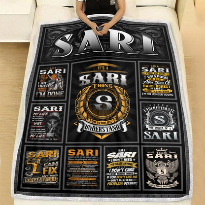 SARI Personalized Blanket | Custom Name Cozy Throw Gift 13K4-BK2