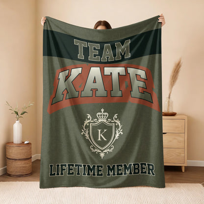 Team Your Name Lifetime Member Sage Green Fleece Blanket KATE 13K1 BK22