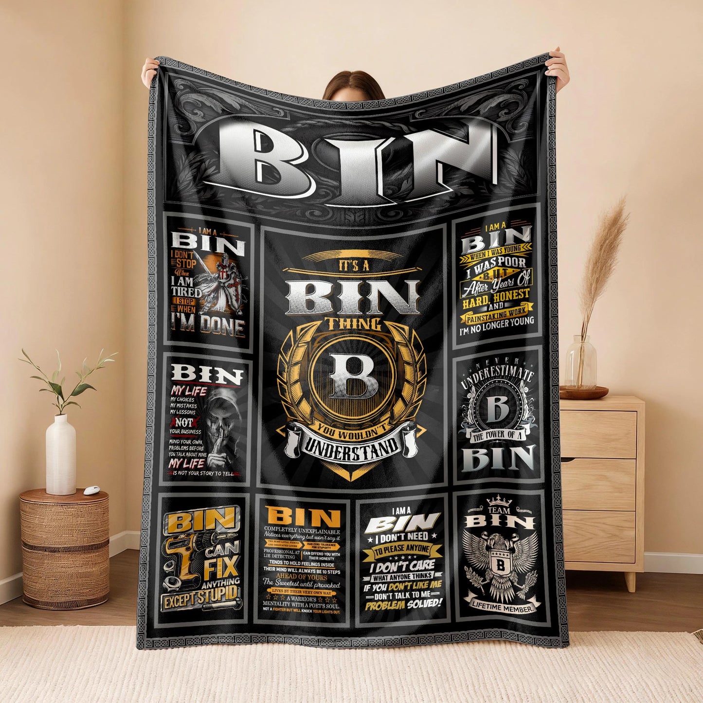 BIN Personalized Blanket | Custom Name Cozy Throw Gift 13K5-BK2