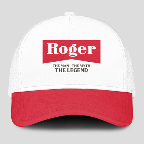 The Man The Myth The Legend Red And White Mesh Cap ROGER 13K1 C197PF