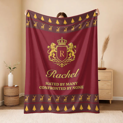 Hated By Many Confronted By None Burgundy Gold Christmas Fleece Blanket RACHEL 13K1 BK33