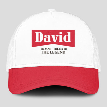 The Man The Myth The Legend Red And White Mesh Cap DAVID 13K1 C197PF