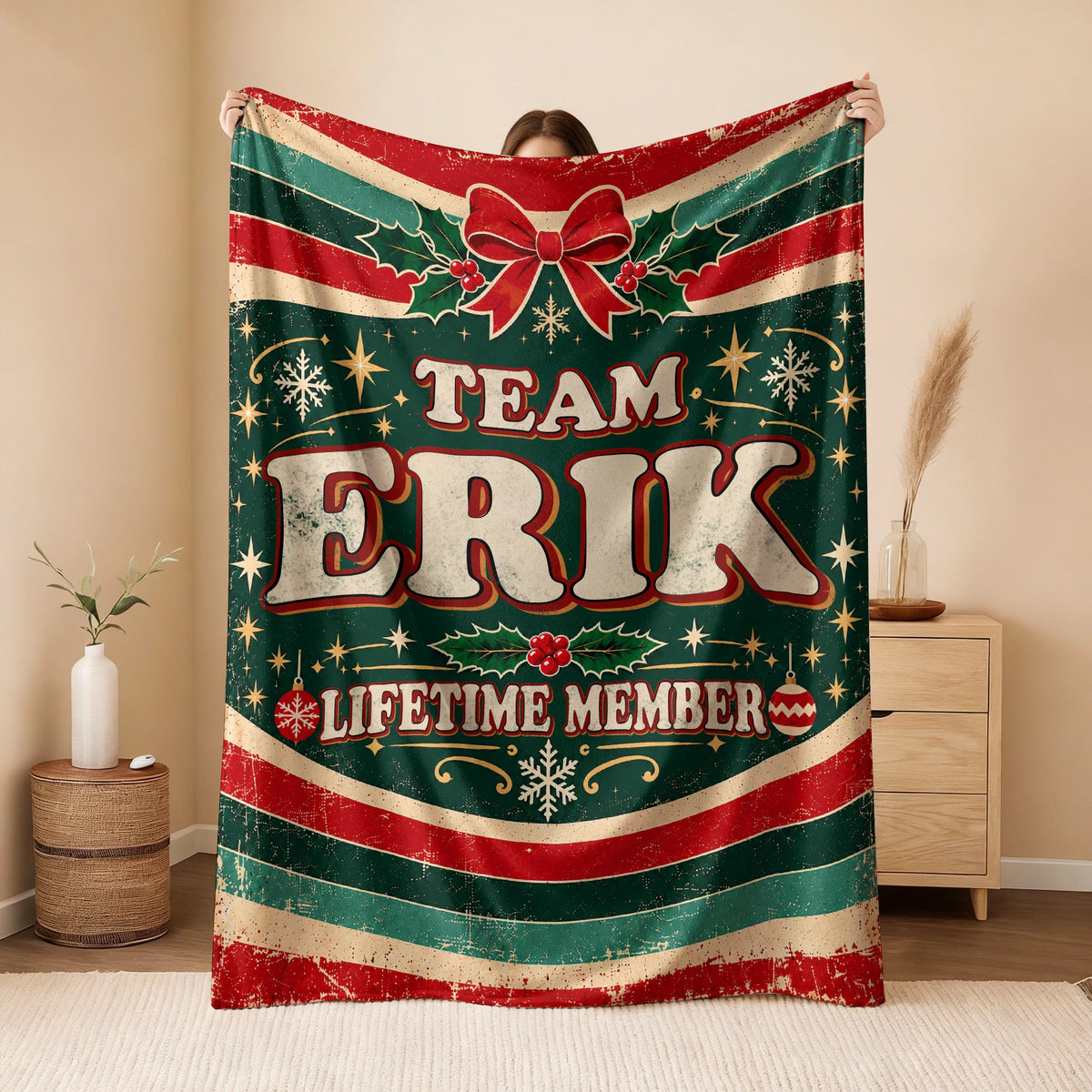 Team Your Name Lifetime Member Christmas Fleece Blanket ERIK 13K1 BK52