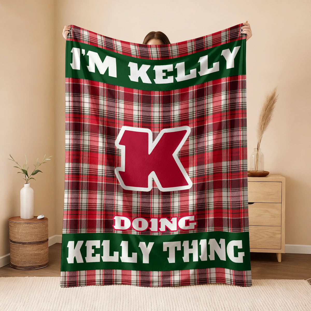 I'm Name Doing Name Things Red Plaid Fleece Blanket KELLY 13K1 BK49
