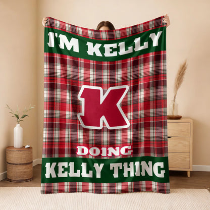 I'm Name Doing Name Things Red Plaid Fleece Blanket KELLY 13K1 BK49