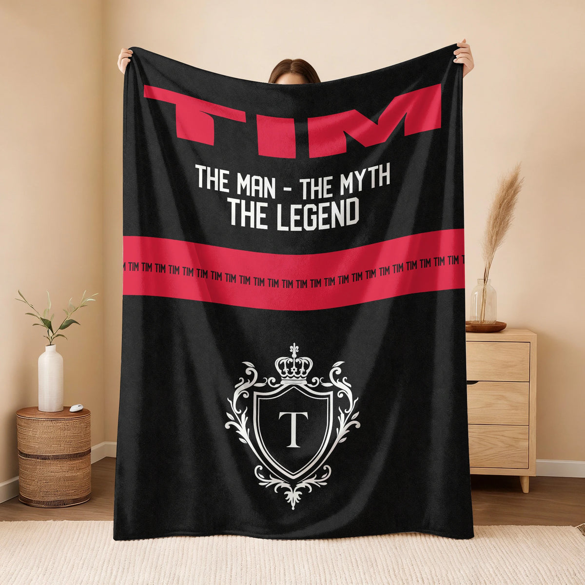 The Man The Myth The Legend Black Red Fleece Blanket TIM 13K1 BK14