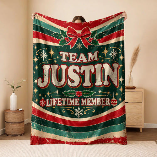 Team Your Name Lifetime Member Christmas Fleece Blanket JUSTIN 13K1 BK52
