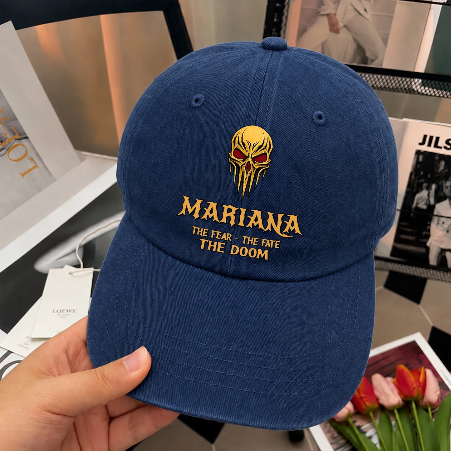 The Fear The Fate The Doom Skull Blue Washed Cap MARIANA 13K1 C97PF