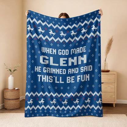 When God Made Your Name Navy Fleece Blanket GLENN 13K1 BK32