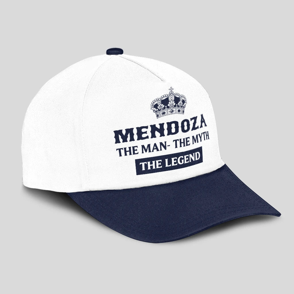 The Man The Myth The Legend King Crown Blue And White Cap MENDOZA 13K1 C147PF