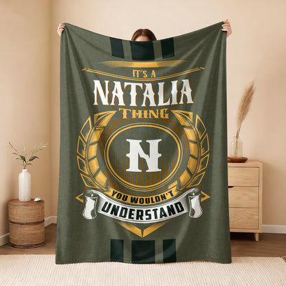 It's A Your Name Thing Olive Green Logo Fleece Blanket NATALIA 13K1 BK31