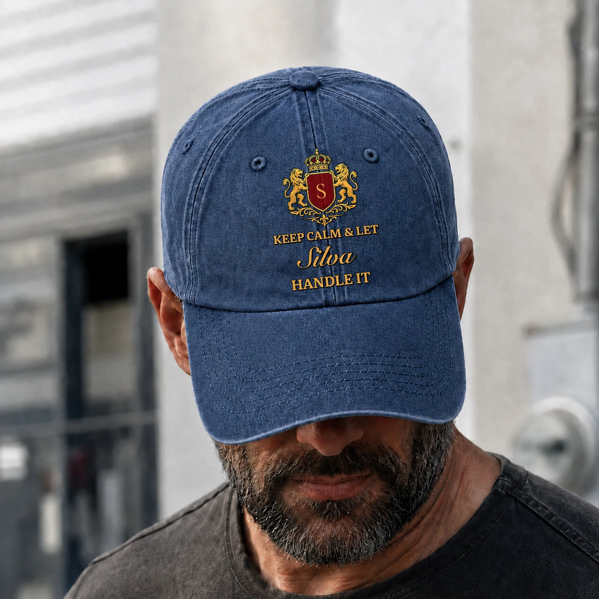 Keep Calm & Let Your Name Handle It Royal Blue Washed Cap SILVA 13K1 C115PF