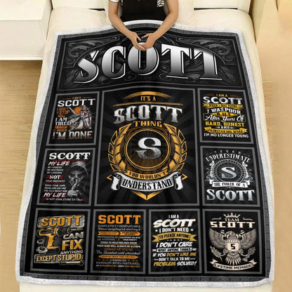 SCOTT Personalized Blanket | Custom Name Cozy Throw Gift 13K1-BK2