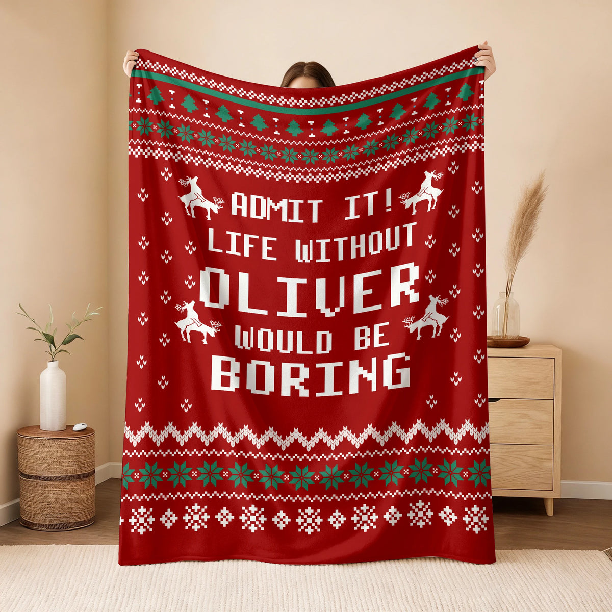 Life Without Your Name Would Be Boring Deer Red Christmas Blanket OLIVER 13K1 BK25