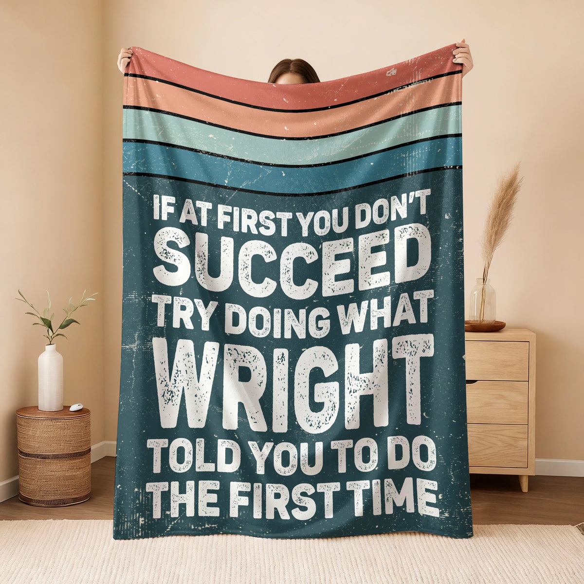 If At First You Don’t Succeed Retro Green Fleece Blanket WRIGHT 13K1 BK29