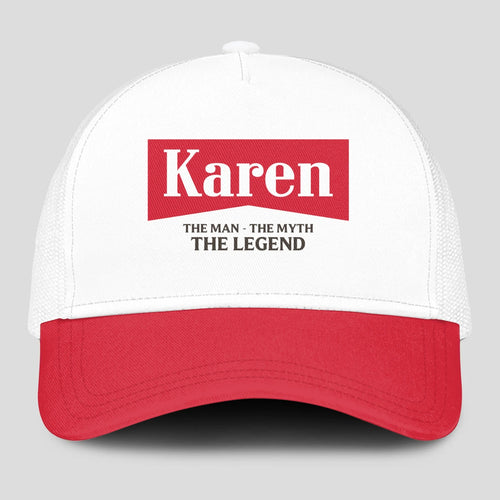 The Man The Myth The Legend Red And White Mesh Cap KAREN 13K1 C197PF