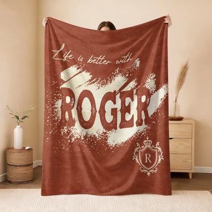 Life Is Better With Your Name Terracotta Cream Fleece Blanket ROGER 13K1 BK30