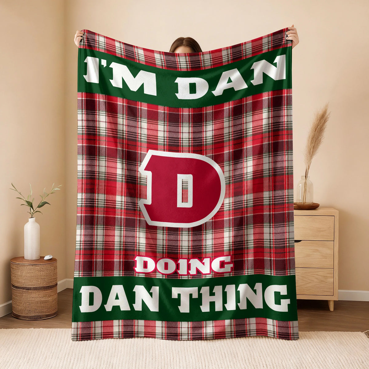 I'm Name Doing Name Things Red Plaid Fleece Blanket DAN 13K1 BK49