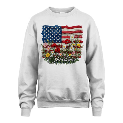 CHRISTINA 13K1-549 Personalize Name - Design American flag and flowers