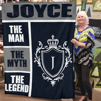 The Man The Myth The Legend Navy Gray & Gold Fleece Blanket  JOYCE 13K1 BK09