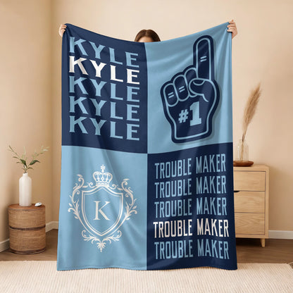 Trouble Maker Funny Blue Fleece Blanket KYLE 13K1 BK21