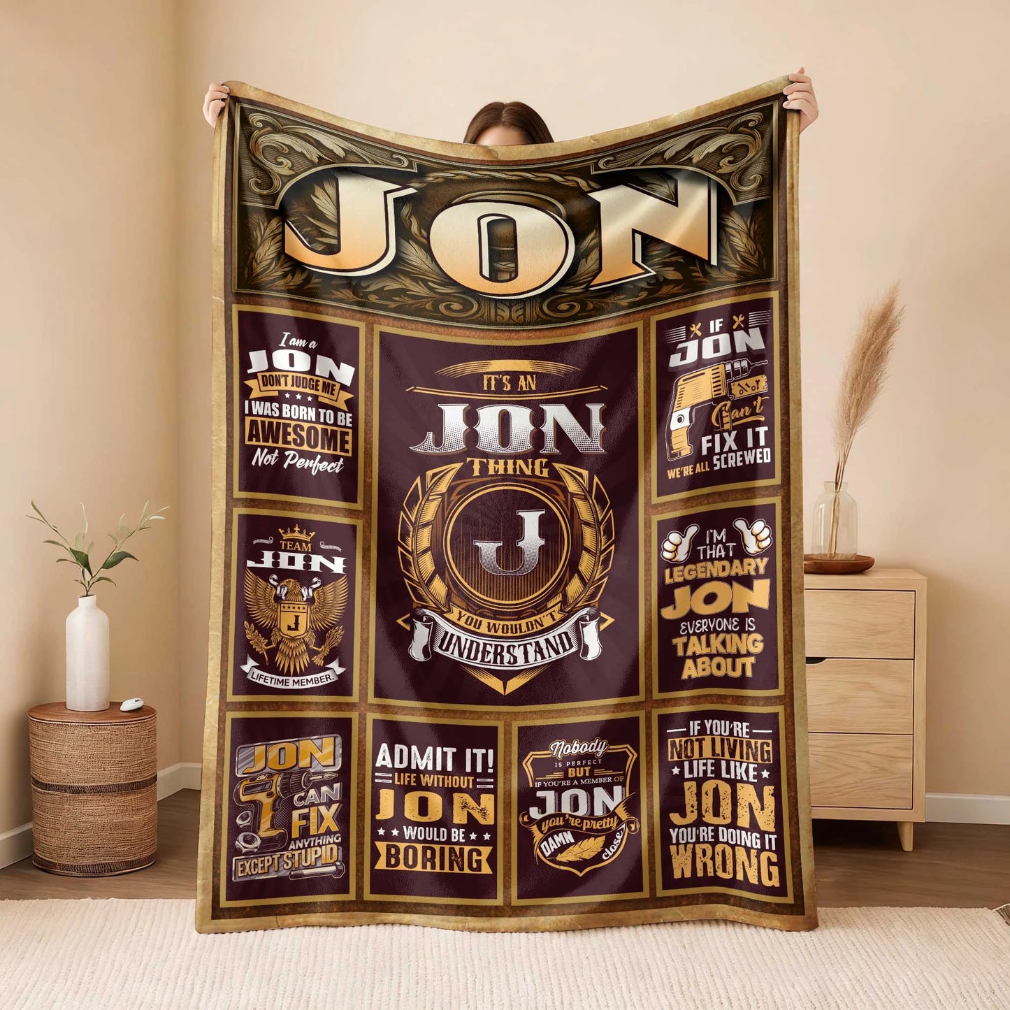 JON Personalized Blanket | Custom Name Cozy Throw Gift 13K1-BK4