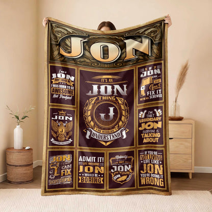 JON Personalized Blanket | Custom Name Cozy Throw Gift 13K1-BK4