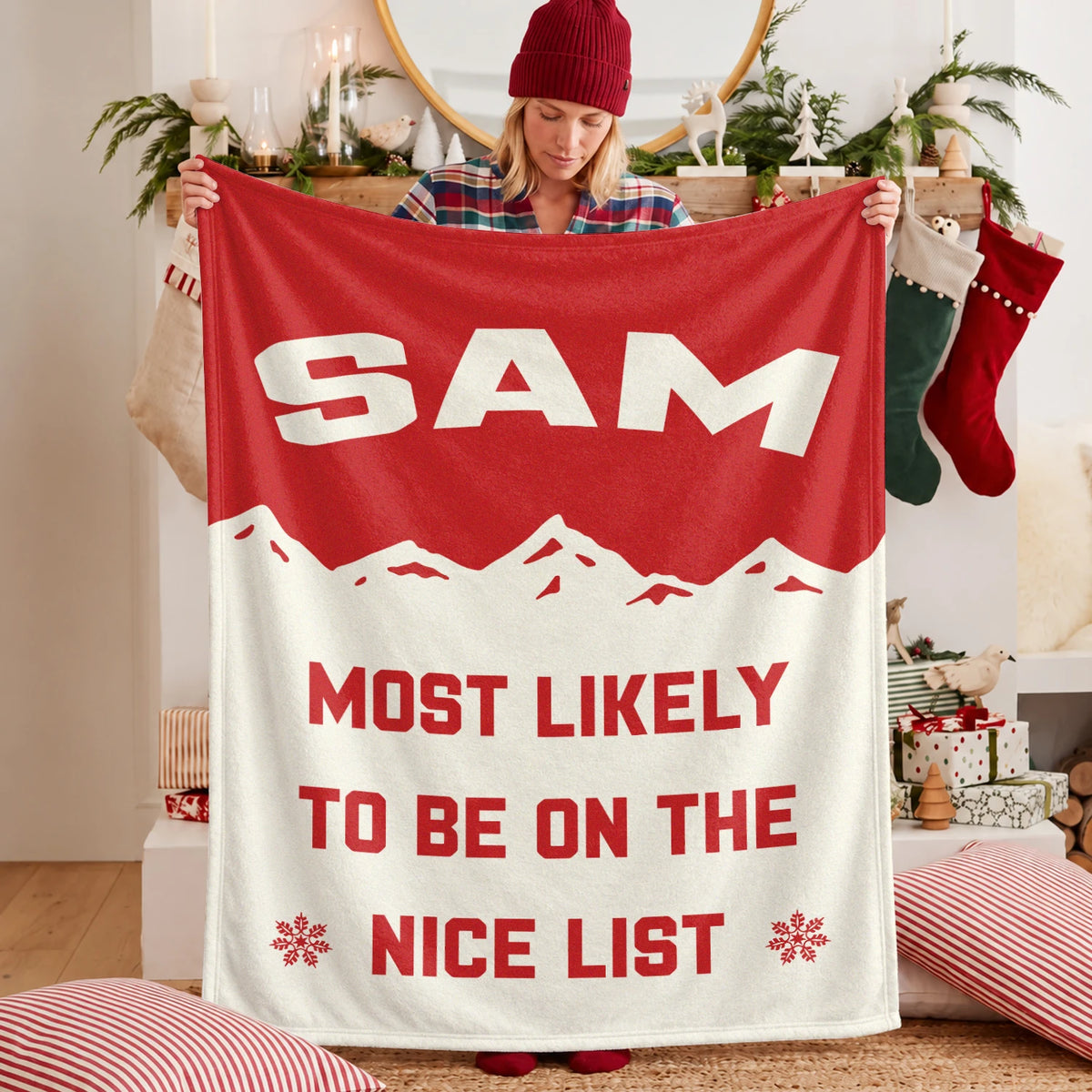 Most Likely on the Nice List Red Vintage Christmas Fleece Blanket SAM 13K1 BK63