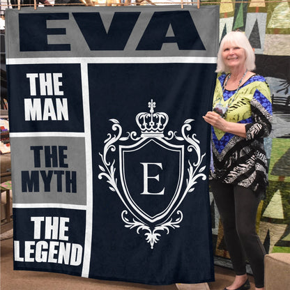 The Man The Myth The Legend Navy Gray & Gold Fleece Blanket  EVA 13K1 BK09