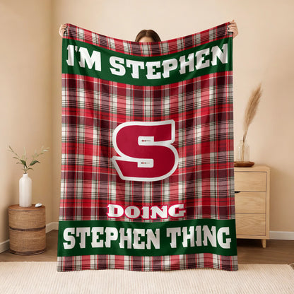 I'm Name Doing Name Things Red Plaid Fleece Blanket STEPHEN 13K1 BK49