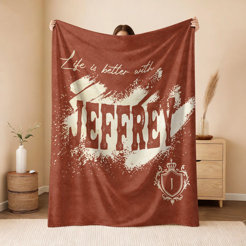Life Is Better With Your Name Terracotta Cream Fleece Blanket JEFFREY 13K1 BK30