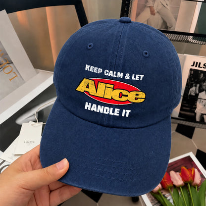 Keep Calm & Let Your Name Handle It Yellow And Red Logo Washed Cap ALICE 13K1 C172PF