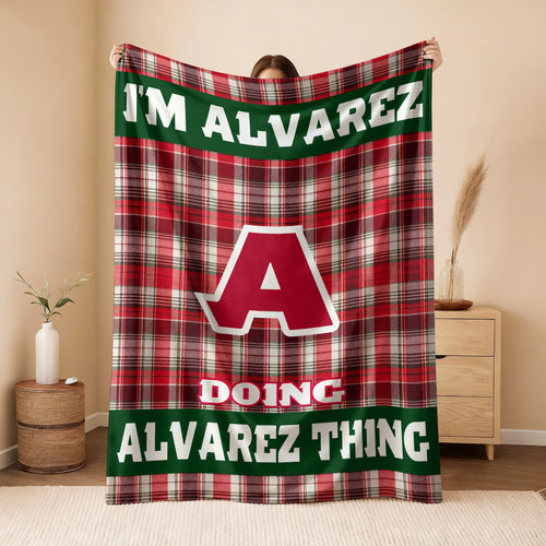 I'm Name Doing Name Things Red Plaid Fleece Blanket ALVAREZ 13K1 BK49
