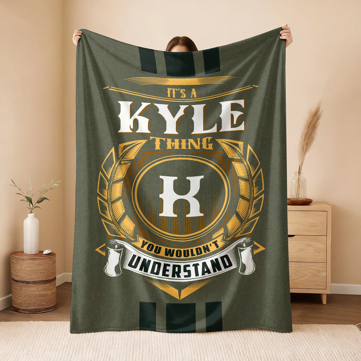 It's A Your Name Thing Olive Green Logo Fleece Blanket KYLE 13K1 BK31