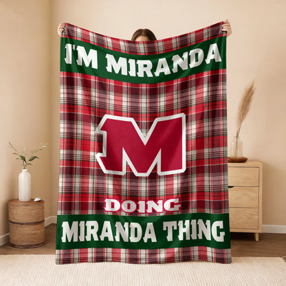 I'm Name Doing Name Things Red Plaid Fleece Blanket MIRANDA 13K1 BK49
