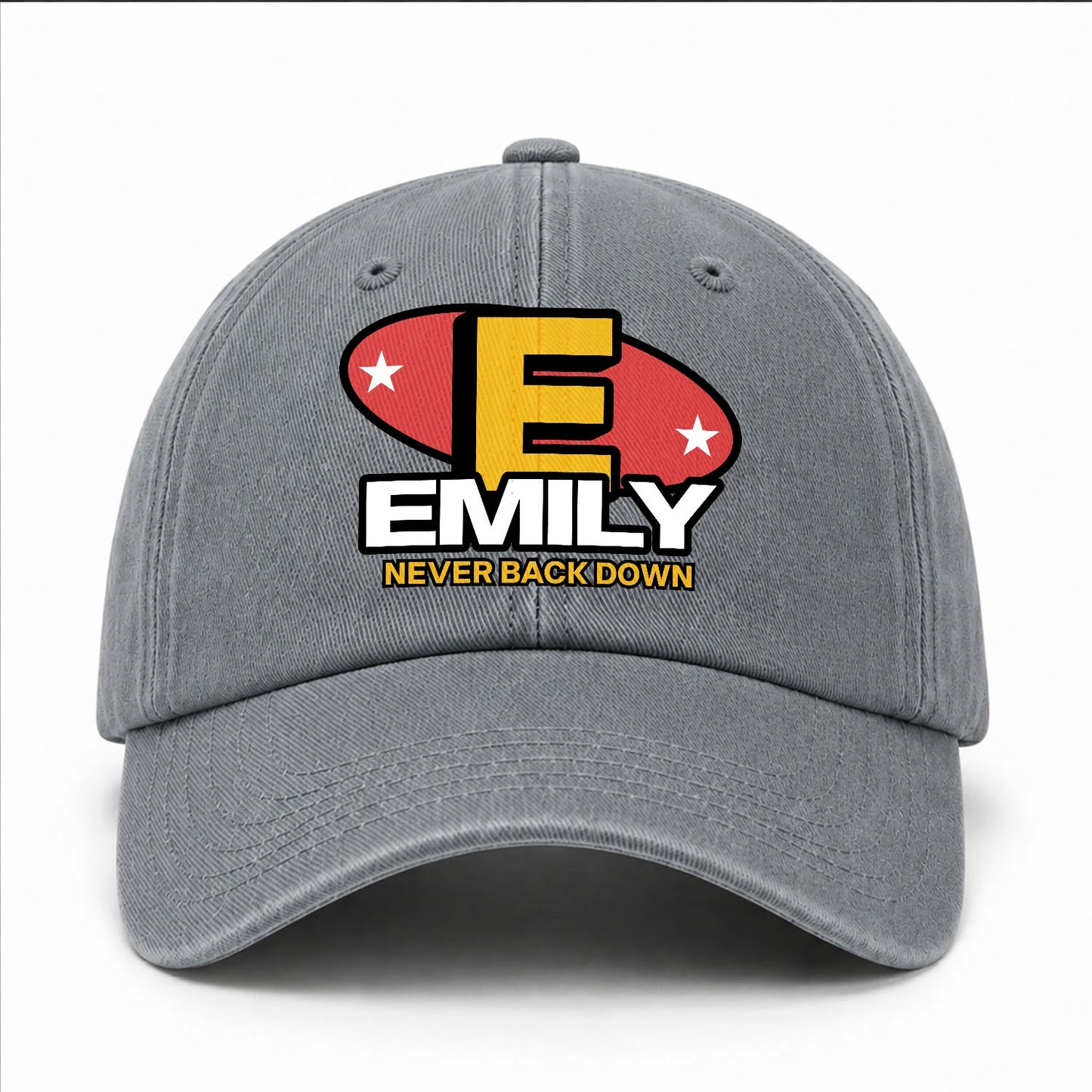 Never Back Down With Your Name And Initial Letter Washed Cap EMILY 13K1 C82PF