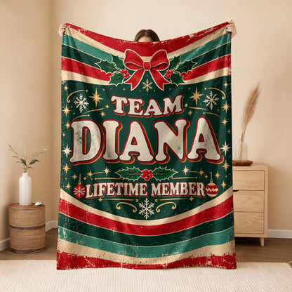 Team Your Name Lifetime Member Christmas Fleece Blanket DIANA 13K1 BK52