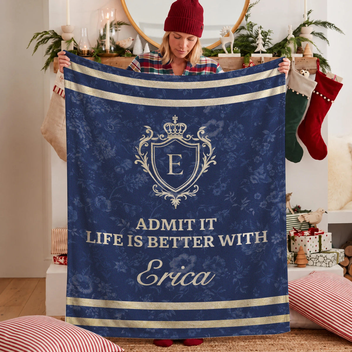 Admit It Life Is Better With Your Name Floral Blue Fleece Blanket ERICA 13K1 BK36