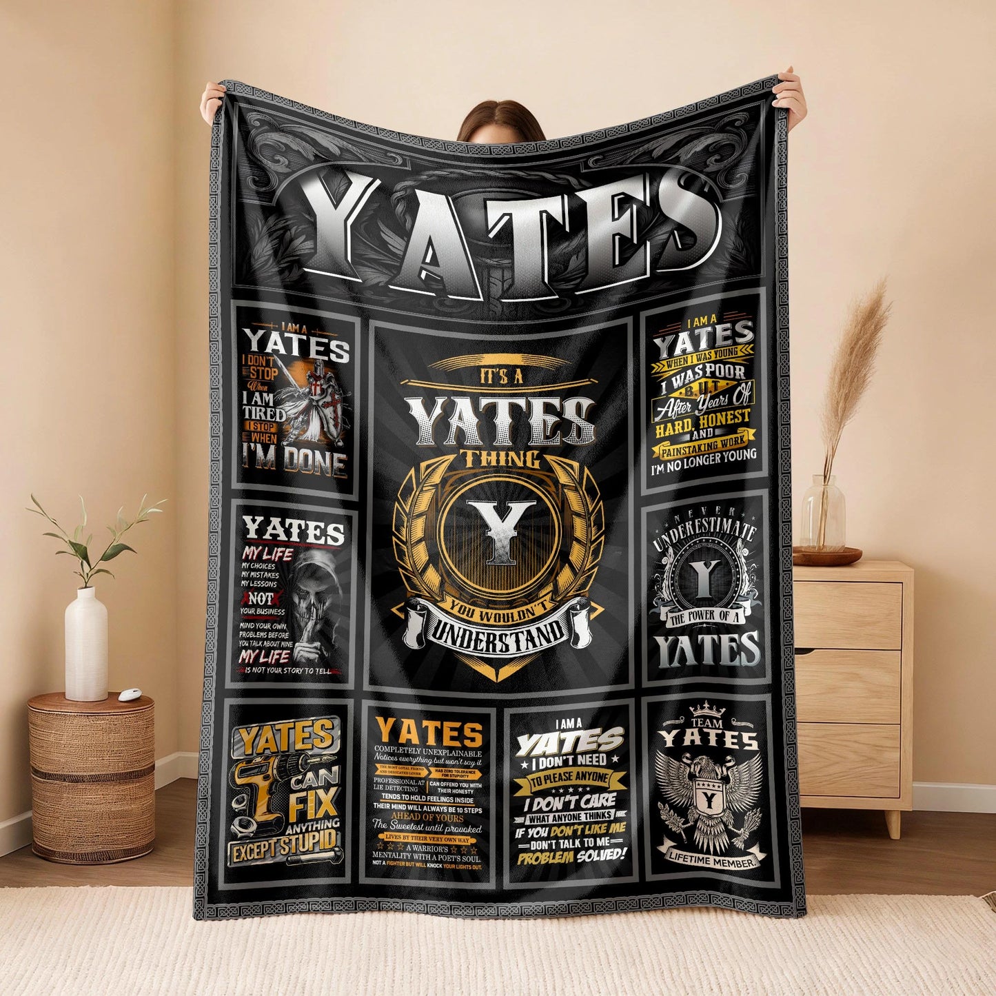 YATES Personalized Blanket | Custom Name Cozy Throw Gift 13K4-BK2