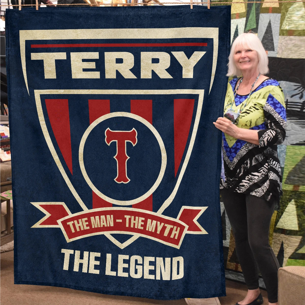 The Man The Myth The Legend Blue Burgundy Baseball Blanket TERRY 13K1 BK18