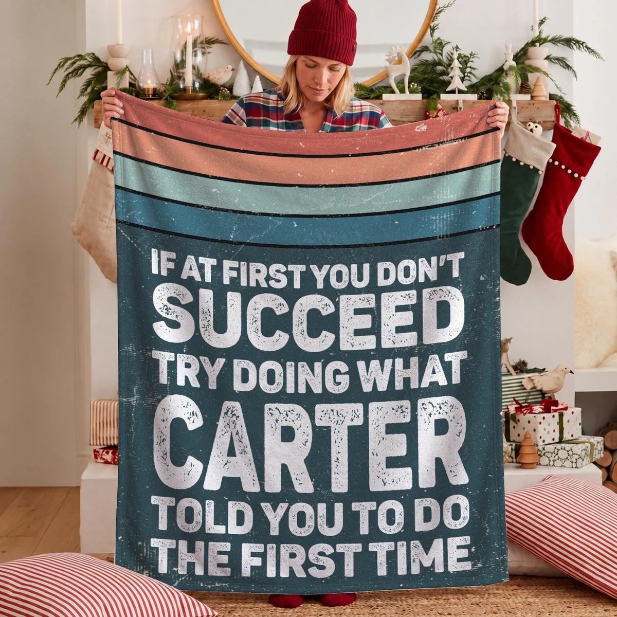 If At First You Don’t Succeed Retro Green Fleece Blanket CARTER 13K1 BK29