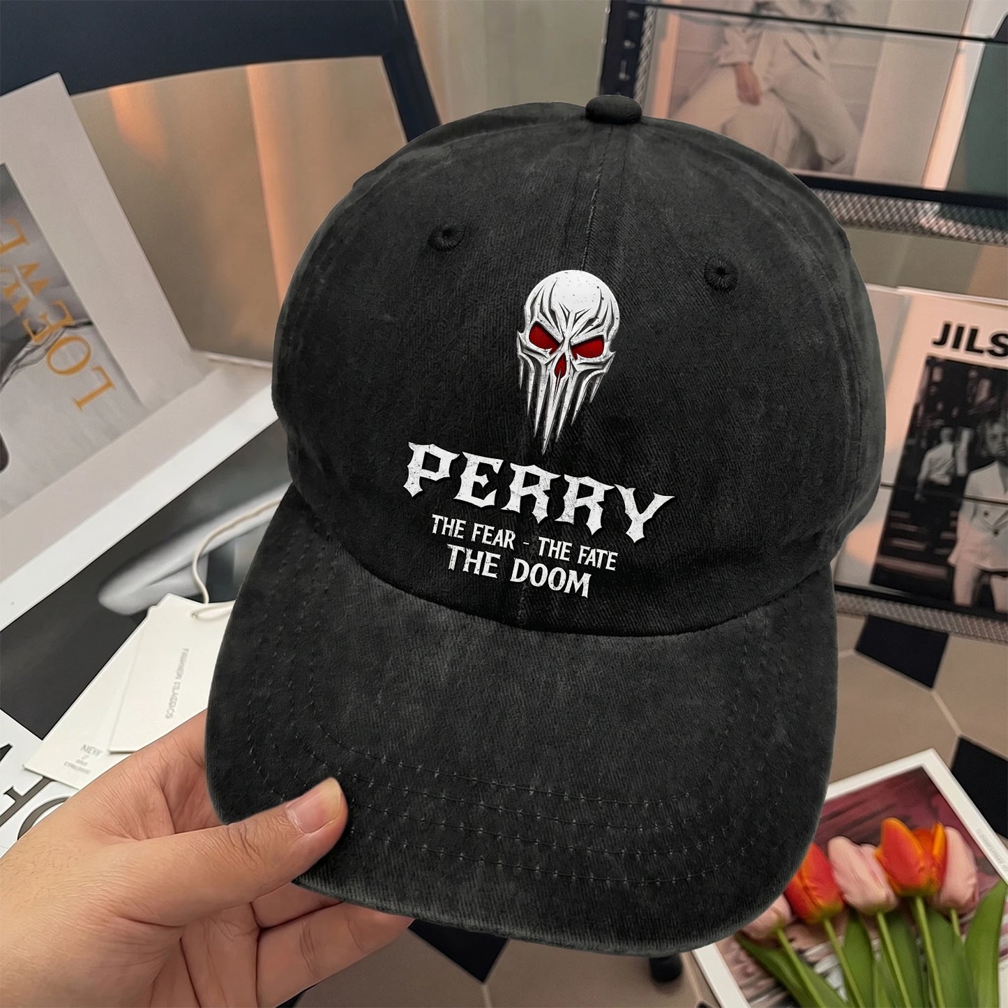 Your Name The Fear The Fate The Doom Skull Washed Cap PERRY 13K1 C98PF