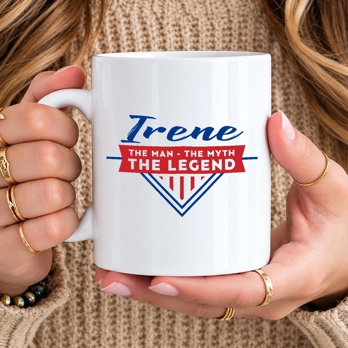 The Man The Myth The Legend Red And Blue Logo Mug IRENE 13K1 MG34