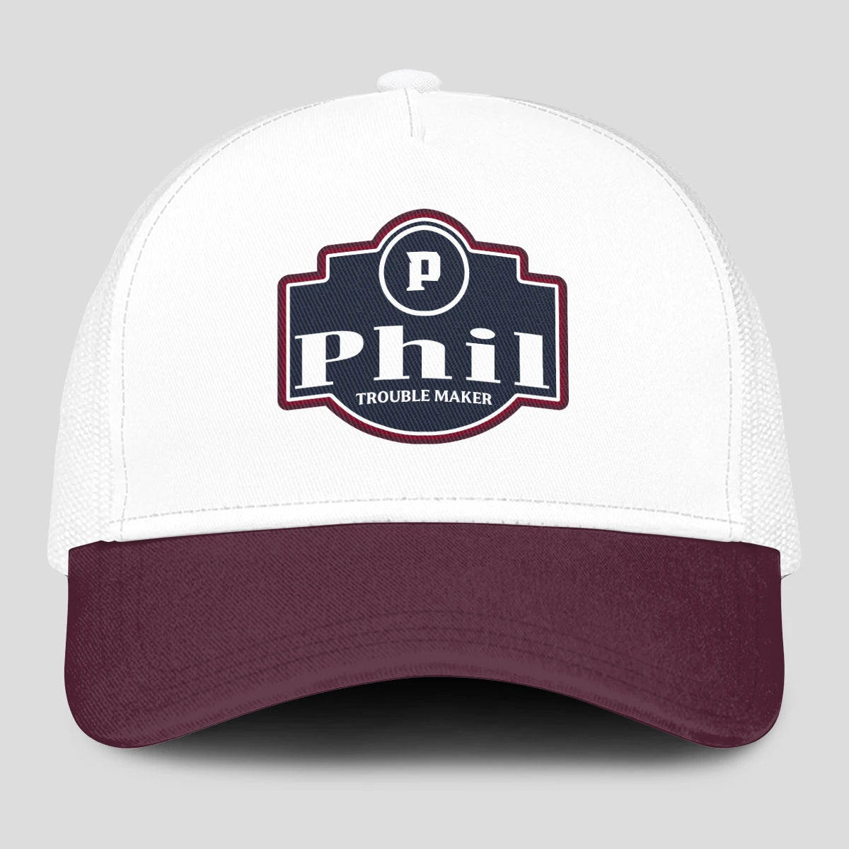 Trouble Maker Burgundy And White Funny Mesh Cap PHIL 13K1 C201PF