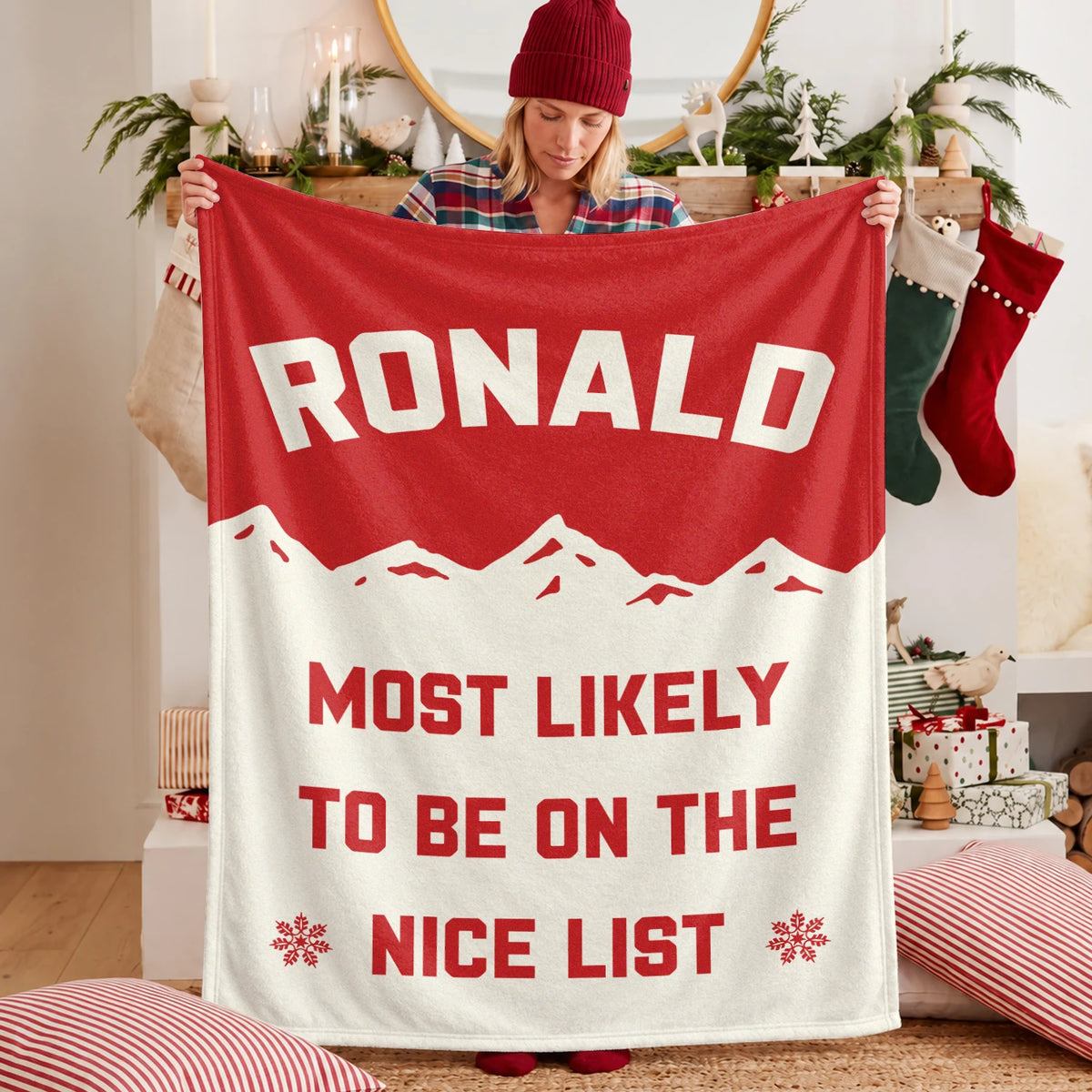 Most Likely on the Nice List Red Vintage Christmas Fleece Blanket RONALD 13K1 BK63