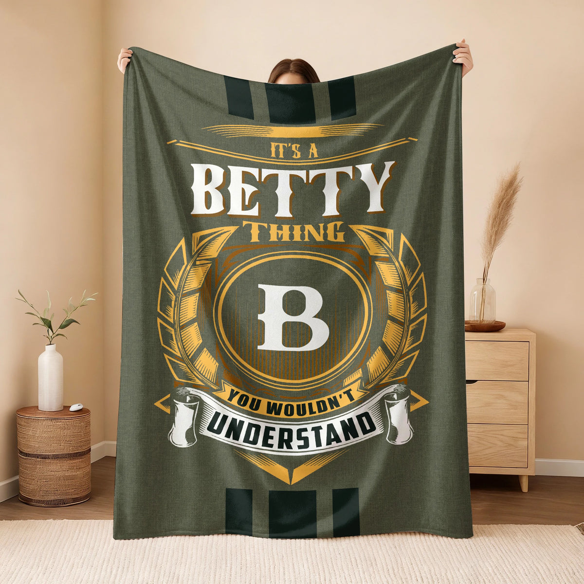 It's A Your Name Thing Olive Green Logo Fleece Blanket BETTY 13K1 BK31