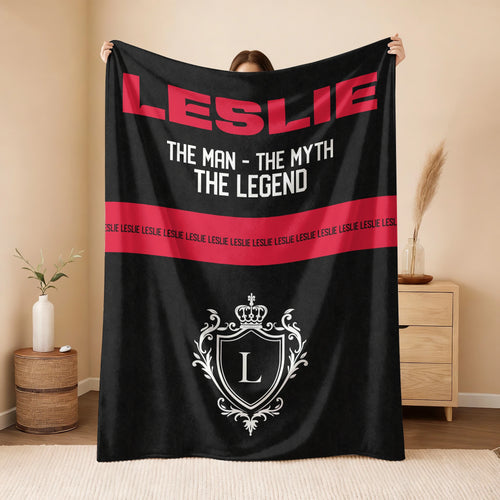 The Man The Myth The Legend Black Red Fleece Blanket LESLIE 13K1 BK14