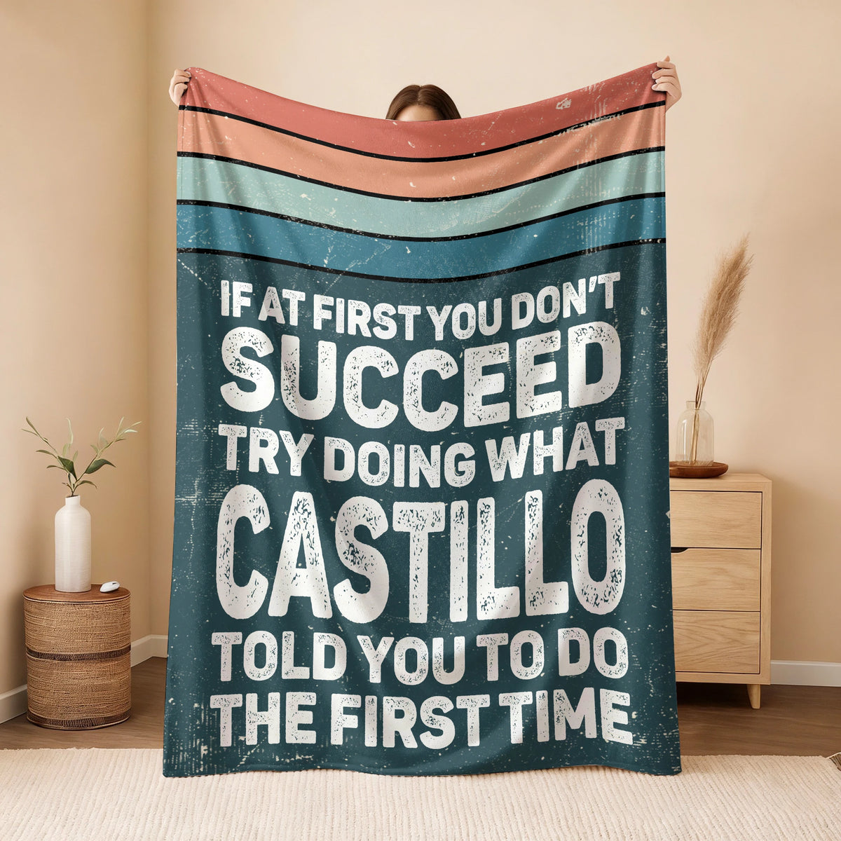 If At First You Don’t Succeed Retro Green Fleece Blanket CASTILLO 13K1 BK29
